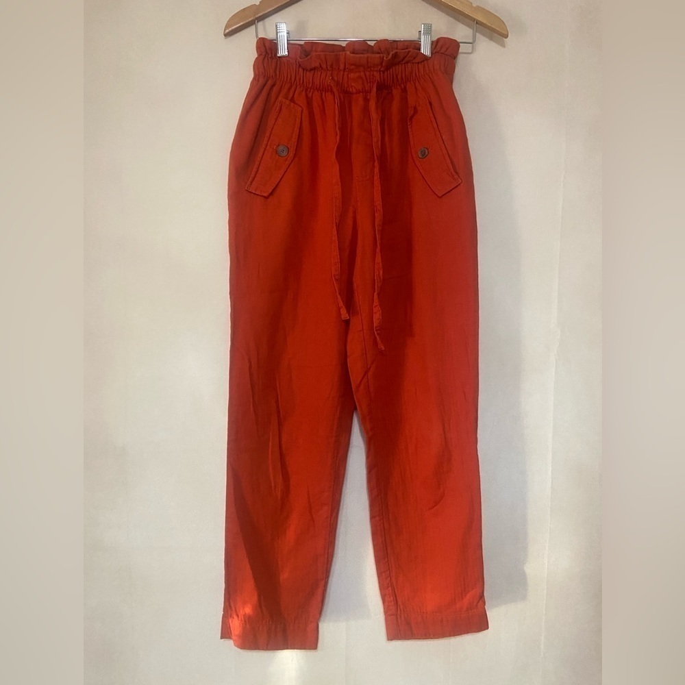 Loft women's XS high rise straight pull on paperbag style pants EUC